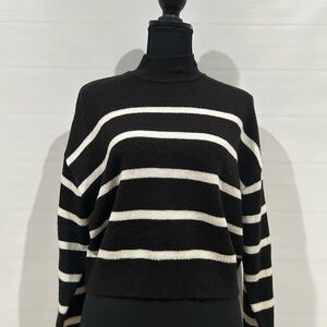 H&M Black and Cream Striped Turtleneck Sweater